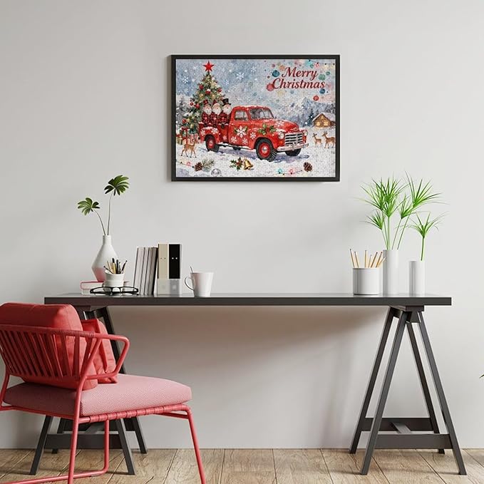 Merry Christmas-Red Car Gnomes 500-Piece Wooden Jigsaw Puzzle, Festive Holiday Puzzle, Christmas Gnome Scene, Cozy Indoor Fun, Family Game Night, Mindful Leisure Activity