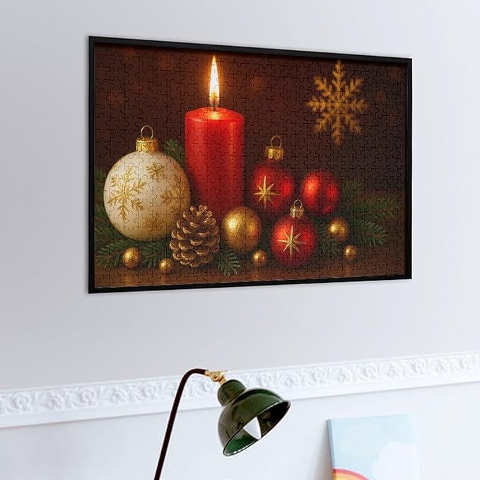 The Burning Christmas Candles 1000-Piece Wooden Jigsaw Puzzle, Relaxing Winter Puzzle, Idea, Mindful Leisure Activity, Holiday Indoor Fun, Cozy Puzzle for Adults and Kids