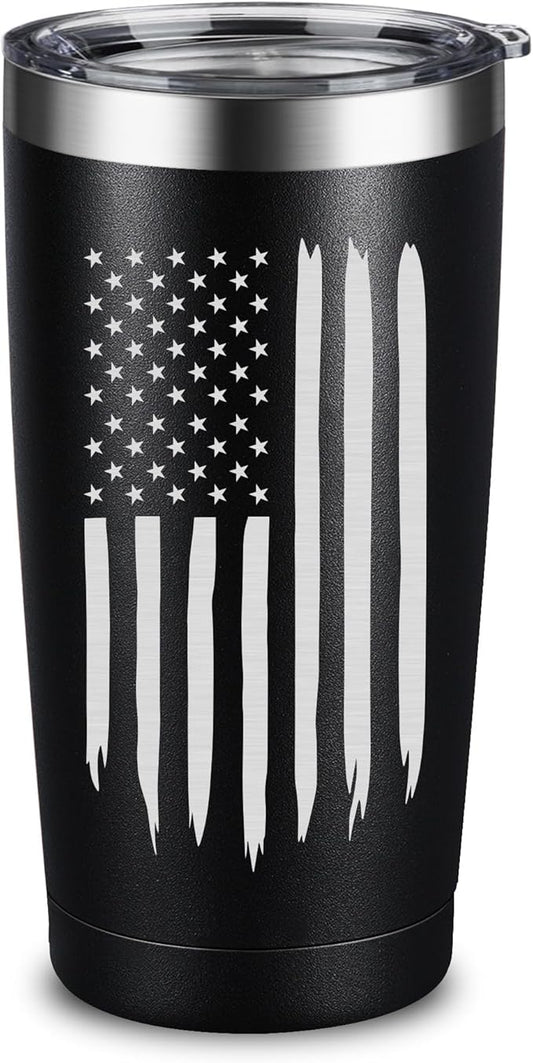ARIABLE American Flag Tumbler, Gifts for Men Women, USA Drinking Cup for Fathers Day, Christmas - 20 Oz Engraved Insulated Tumbler, Black