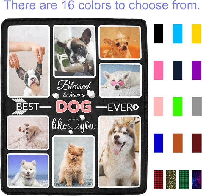Custom Blanket Gifts for Dog, Customized Blankets with Photos, Make a Personalized Bed Throws to My Dog, Custom Souvenir Throw Blanket for Best Dog Ever, 8 Collages Made in USA