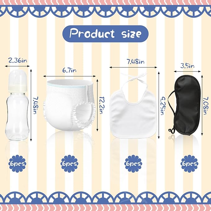 6 Sets Bottle Chug Baby Shower Games Plastic Baby Bottles Hat Disposable Diapers Gender Reveal Games Baby Changing Diaper Race Game Decorations