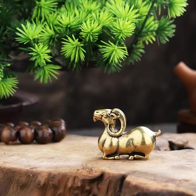 Brass Animals Figurine Decorative,Solid Copper Decorations,Small Brass Metal Statue,Tea Pet Home Decorations, Office Tea Table Statue(2pcs-Goat)