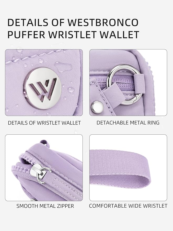 WESTBRONCO Wristlet Wallets for Women Nylon Quilted RFID Wallet with 3 Zipper Purse for Travel
