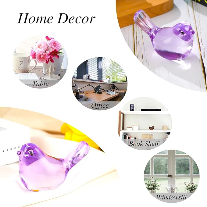 Ornalrist Crystal Purple Birds Figurines Home Decor, Glass Art Birds Collectible Figurines Paperweights Crystal Decor Gifts for Women Mom Friends (Purple)