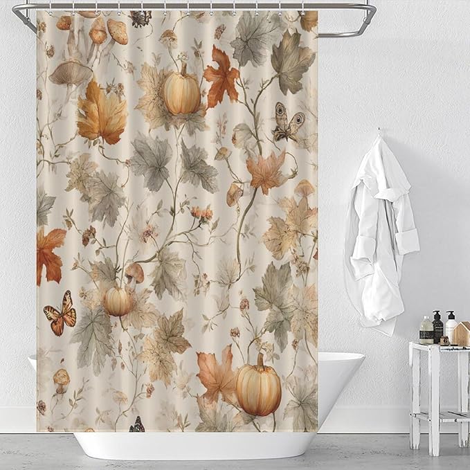 Fall Pumpkin Autumn Thanksgiving Shower Curtain Waterproof Washable Fabric Bathroom Shower Curtains for Bathroom Decorations Home Indoor Decor 47x72Inch