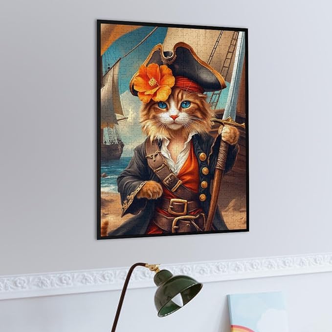 Wooden Puzzle - Classic Pirate Cat Leader Jigsaw Puzzles，Wooden Puzzles for Adults 500 Pieces Challenge Puzzles，Educational Games，Family Puzzles，Unique Gifts for Wall Art