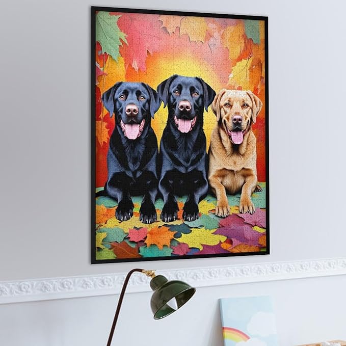 Puzzles for Adults 1000 Pieces Wooden Jigsaw Puzzle - Labrador Retriever Dog in Autumn Park Theme Puzzle，Party Games，Family Toys，Educational Puzzles，Stress Relief Wooden Puzzle，Home Decoration