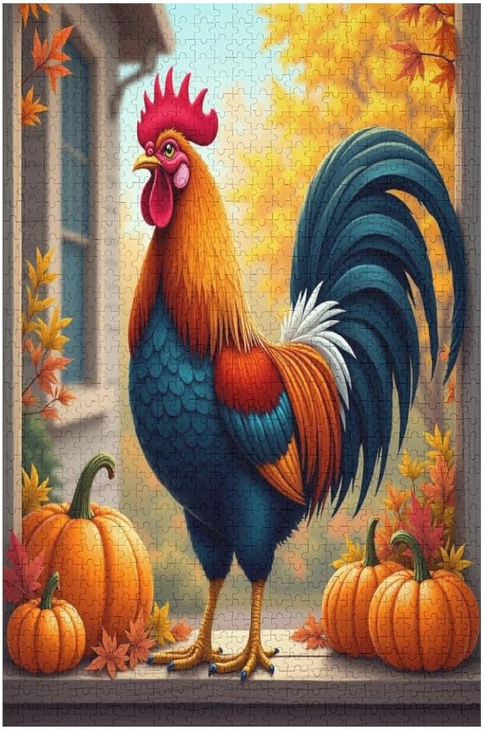 Jigsaw Puzzles for Adults 1000 Piece - Thanksgiving Fall Pumpkins and Cocks Wooden Puzzle，Funny Puzzle，Unique Gifts for Wall Art ，Family Puzzles，Educational Games，Challenge Puzzles