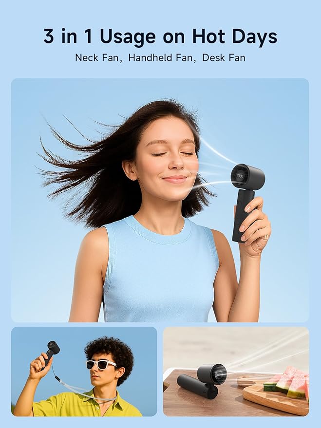 DRFLASH 3-in-1 Portable Handheld Turbo Fan,5 Gear Wind(1-100 Speed),120° Foldable Personal Rechargeable Fans with LED Display, Birthday Gifts for Women Men Outdoor Indoor(Black)