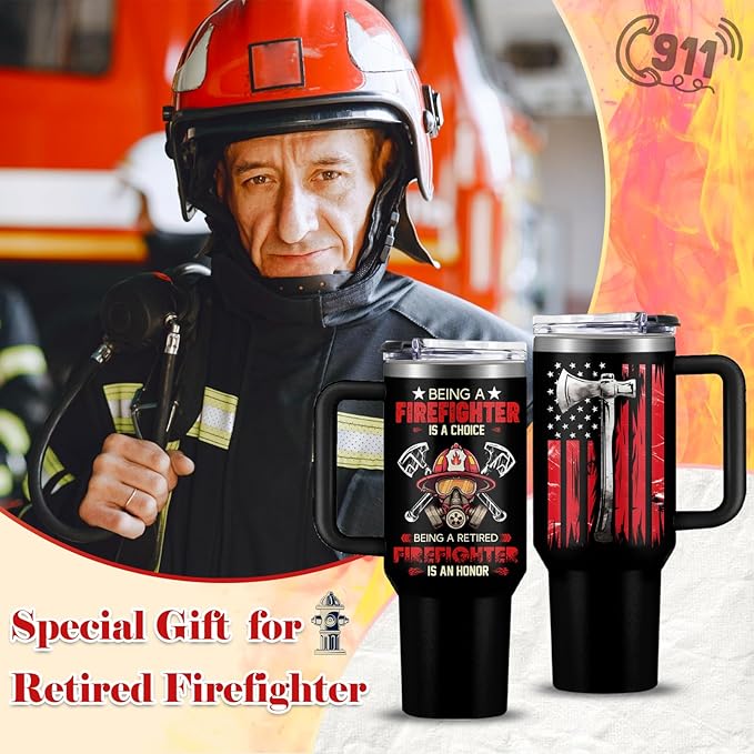 Retired Firefighter Gifts for Men Women, Retired Fireman Stainless Steel Tumbler Cup 40 oz, Retirement Birthday Gifts for Fireman, Being A Retired Firefighter is An Honor Insulated Mug