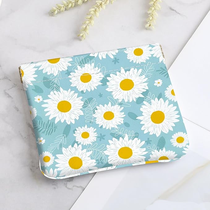 2Pcs PU Leather Small Squeeze Coin Purse Pouch Mini coin Bag Unique And Cute Wallet Cosmetic Bags Change Bag For Women Girls Men （White floral pattern