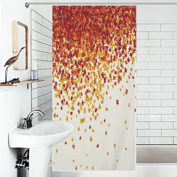 Fall Autumn Shower Curtain Maple Leaves Orange Red Leaf Harvest Waterproof Washable Fabric Bathroom Shower Curtains for Bathroom Decorations Home Indoor Decor 35x72Inch