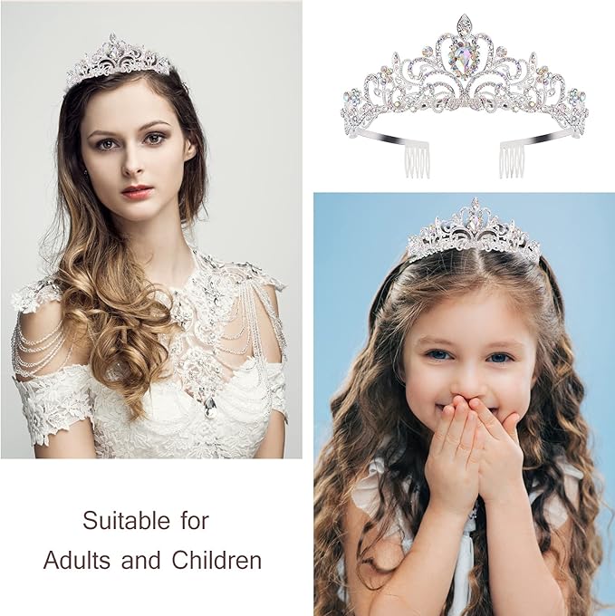 Velscrun Birthday Queen Tiaras Crown for Women, Queen Tiara for Mom, Girls Princess Crowns for Women, AB Rhinestones Birth Crown Headband Birth Sash, 50th Birthday Prom Party Decorations