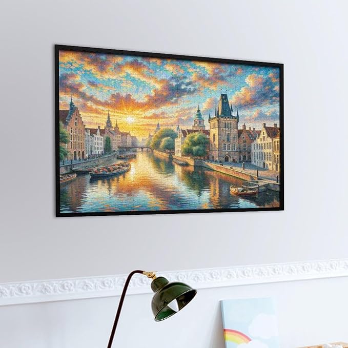 Paintings Christmas City of Bruges Belgium - 1000 Piece Jigsaw Puzzles for Adults，Stress Relieving Game Props Positive Thinking Puzzles Party Entertainment Puzzles for Adults and Teens Toy