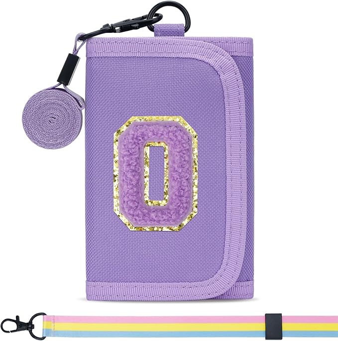 Christmas Gifts for Girls 3 4 5 6 7 8 9 10 11 12 Years Old Kids Wallet Cute Initial Coin Purse Toddler Wallet with Magic Sticker (Purple, O)