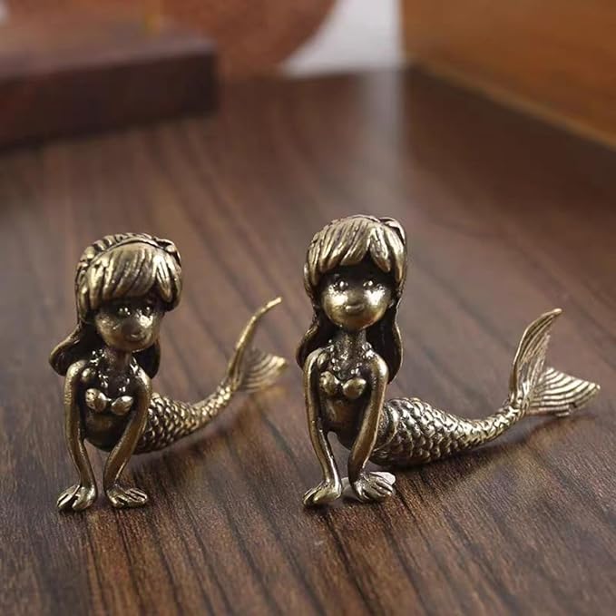 Small Brass Metal Statue,Mermaid Brass Figurine,Solid Copper Decorations,Tea Pet Home Decorations,Fung Shui Statue for Housewarming,Collection Gifts