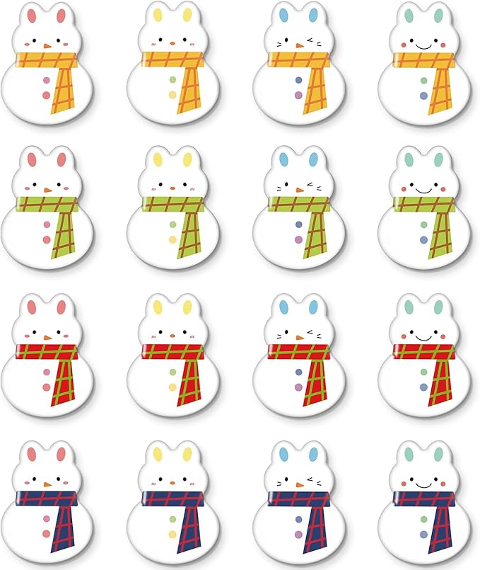 16 Pcs Christmas Fridge Magnets Snowman Bunny Pattern Refrigerator Magnets Strong Magnetic Cute Small Decorative Designs for Office, Kitchen, Home, School, Locker, Cabinet, Whiteboard & Gift