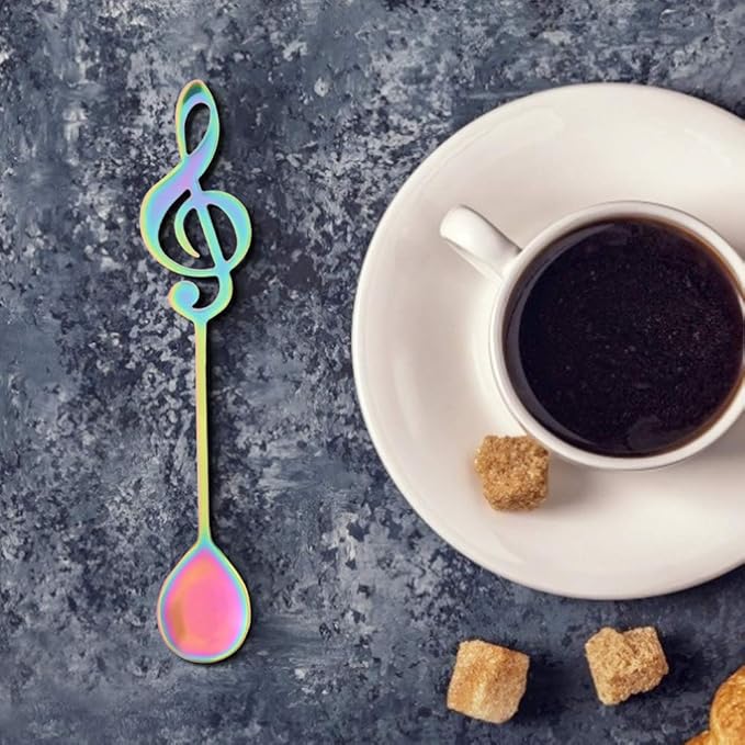 Stainless Steel Musical Note Spoon, 6 inch Colorful Coffee Stirring Spoons Creative Musical Theme Teaspoon Dessert Spoons Flatware for Coffee Stirring Drink Mixing Jam (Colorful)