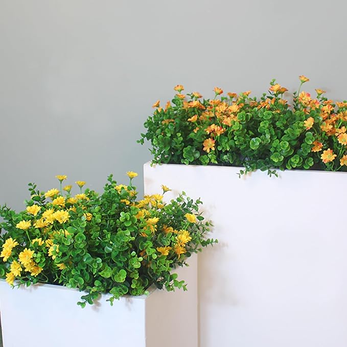 alyptus Artificial Boxwood Plants Outdoor 8 Bundles Faux Eucalyptus Flowers Green Bushes Plastic Greenery Stems for Home Garden Farmhouse Patio Front Porch Decor (Eucalyptus)