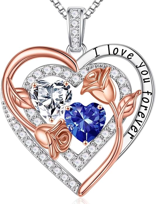 Iefil Valentines Day Gifts for Her - Sterling Silver Birthstone Necklace Anniversary Birthday Gifts for Her Wife Mom Daughter