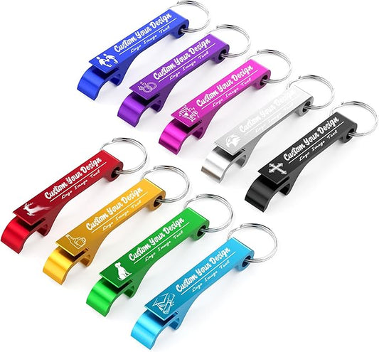 100 Pcs Personalized Bottle Opener Keychain Bulk, Custom Aluminum Beer Bottle Opener Engraved Your Own Text Logo Keychain Can Opener for Bar, Graduation, Party, Wedding Favors Gift (100 Pcs)