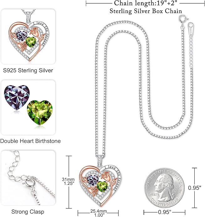 Iefil Valentines Day Gifts for Her - Sterling Silver Birthstone Necklace Anniversary Birthday Gifts for Her Wife Mom Daughter