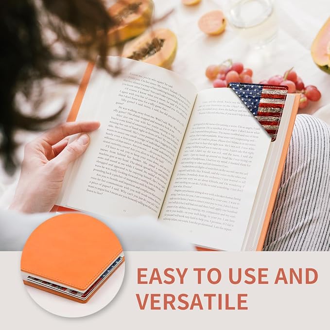 Cute Leather Bookmarks, Fun Triangle Making Corner Bookmark, Book Accessories for Reading Book Lovers, Unbreakable Page Markers for Women Men Retro Wood American Flag