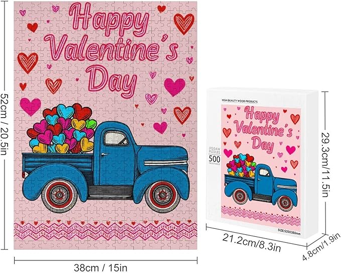 Wooden Puzzle - Happy Valentine's Day Jigsaw Puzzles，Wooden Puzzles for Adults 500 Pieces Challenge Puzzles，Educational Games，Family Puzzles，Unique Gifts for Wall Art
