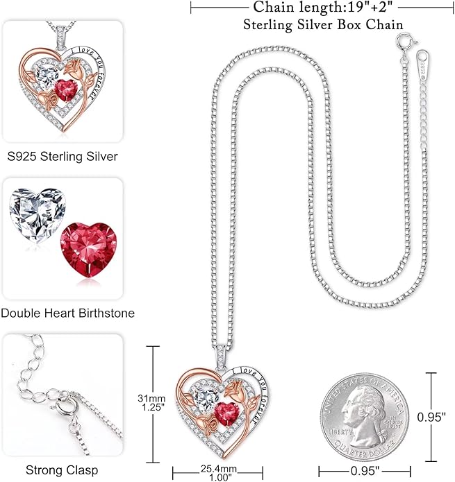 Iefil Valentines Day Gifts for Her - Sterling Silver Birthstone Necklace Anniversary Birthday Gifts for Her Wife Mom Daughter