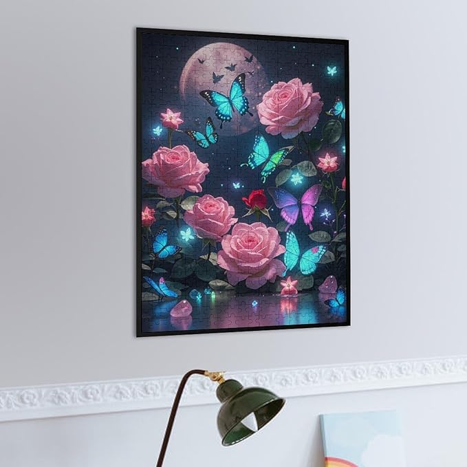 Wooden Puzzles 500 Piece，Butterfly and Rose Themed Jigsaw Puzzles Challenge Puzzles，Educational Games，Family Puzzles，Unique Gifts for Wall Art，Funny Puzzles