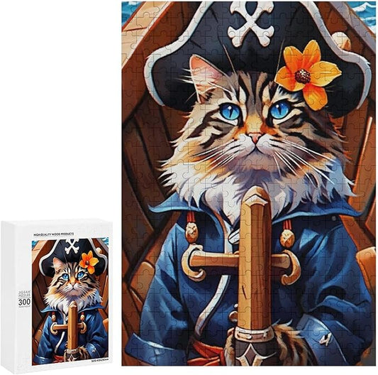 Wooden Puzzle - Classic Pirate Cat Leader Jigsaw Puzzles，Wooden Puzzles for Adults 300 Pieces Challenge Puzzles，Educational Games，Family Puzzles，Unique Gifts for Wall Art