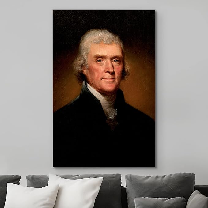 wall26 - Portrait of Thomas Jefferson by Rembrandt Peale (3rd President of The United States) - American Presidents Series - Canvas Wall Art Gallery Wrap Ready to Hang - 16x24 inches