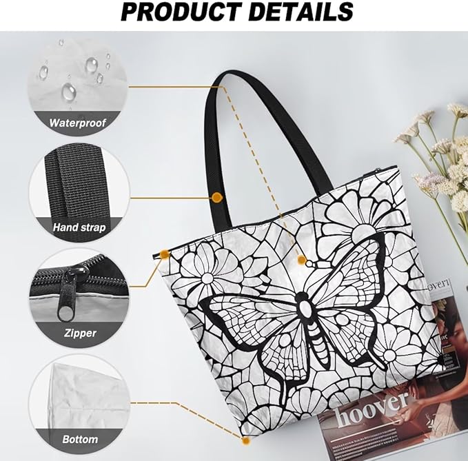 Cartoon Animal Printed DIY Coloring Tote Bag Waterproof Paper Handbags for Women Large Travel Shoulder Bags Purses