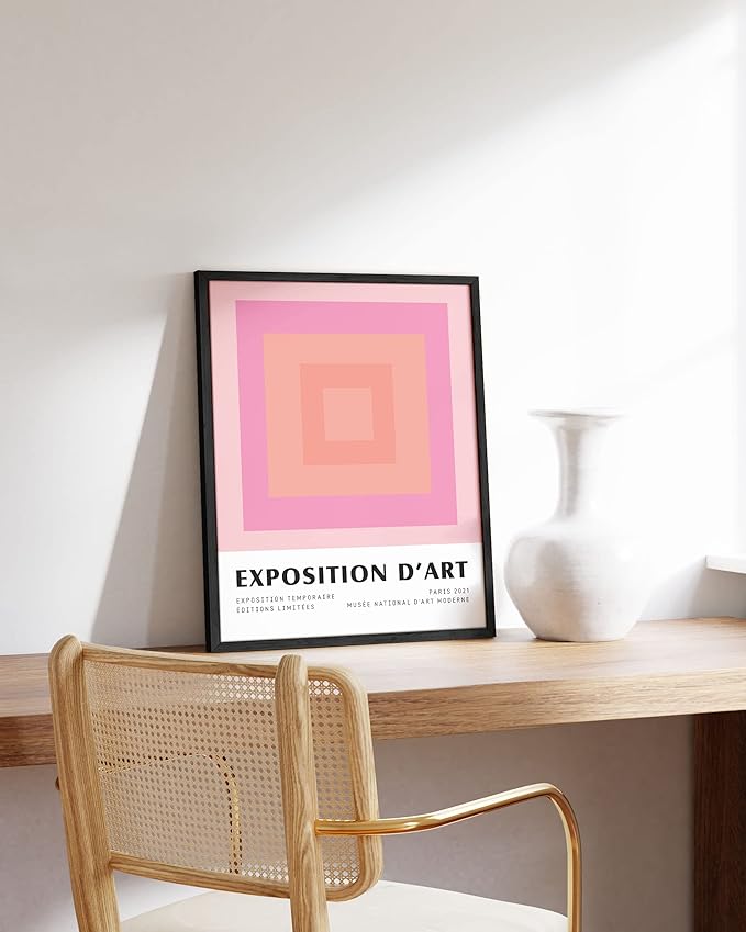HAUS AND HUES Art Exhibition Poster – Pink Geometric Art Print, Danish Pastel Posters for Room Aesthetic, Pink Wall Art, Geometric Art Prints (16"x20" Unframed)