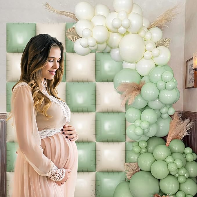 Sage Green Square Foil Balloon Wall, 20 PCS Double Sided Mint and Beige Square Balloon Wall Backdrop for Gender Neutral Baby Shower Wedding Jungle Safari Woodland Birthday Party Decoration