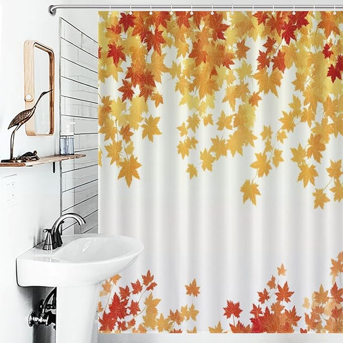 Fall Maple Shower Curtain Leaves Autumn Natural Scenery Havest Famhouse Waterproof Washable Fabric Bathroom Shower Curtains for Bathroom Decorations Home Indoor Decor 53x72Inch