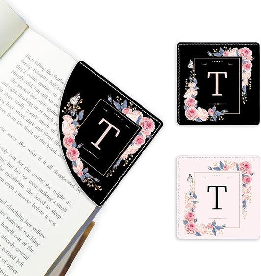 2 Pack A-Z Leather Book Corner Bookmark, Durable Handmade Reading Accessories - Gifts for Readers, Women, Men, Teachers, Students T