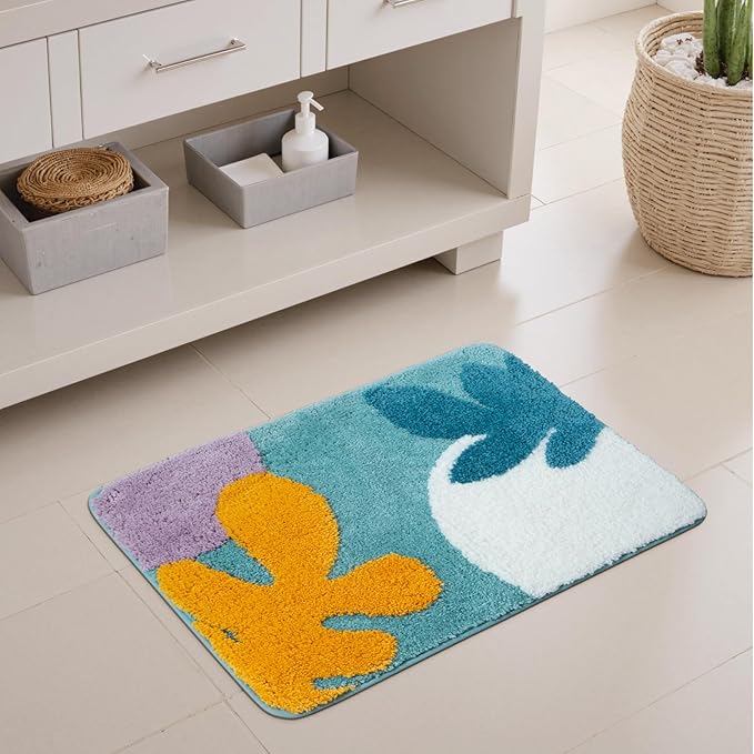 Uphome Bathroom Rugs Modern Abstract Bath Mat Non Slip Water Absorbent Cute Bath Rug Soft Microfiber Machine Washable Minimalist Art Floor Mats for Tub Bathroom Indoor Doormat,18"x26"