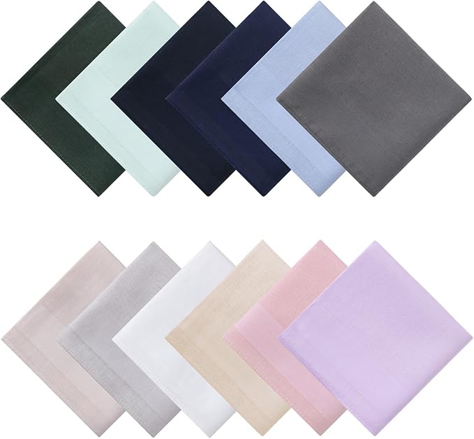 HOULIFE 100% Cotton Unisex Handkerchiefs, Solid Stripe Handkerchiefs for Men & Women Soft Cotton Hankies 15.7x15.7 ”