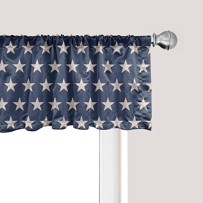 Ambesonne Star Window Valance, Patriotic Star of The American Flag Independence Themed Freedom Concept USA, Curtain Valance for Kitchen Bedroom Decor with Rod Pocket, 42" x 12", Blue Night