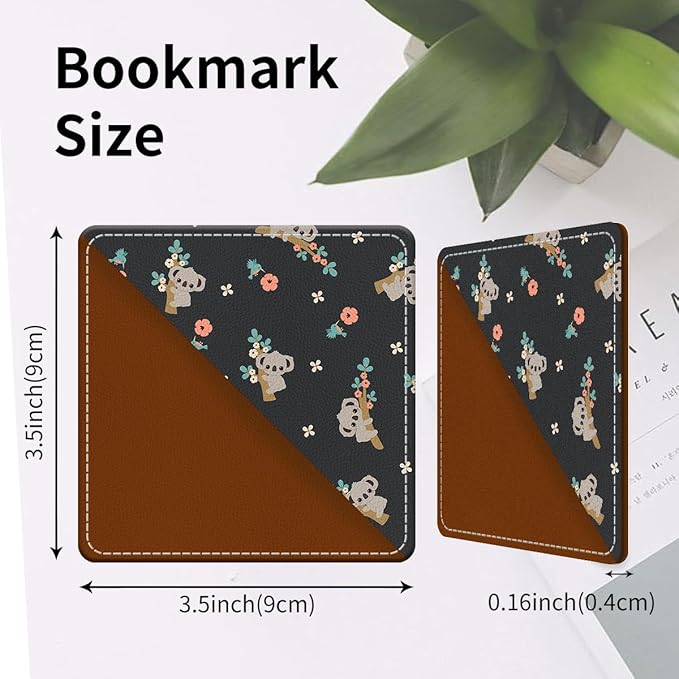 Cute Leather Bookmarks, Fun Triangle Making Corner Bookmark, Book Accessories for Reading Book Lovers, Unbreakable Page Markers for Women Men Cute Koala Flowers