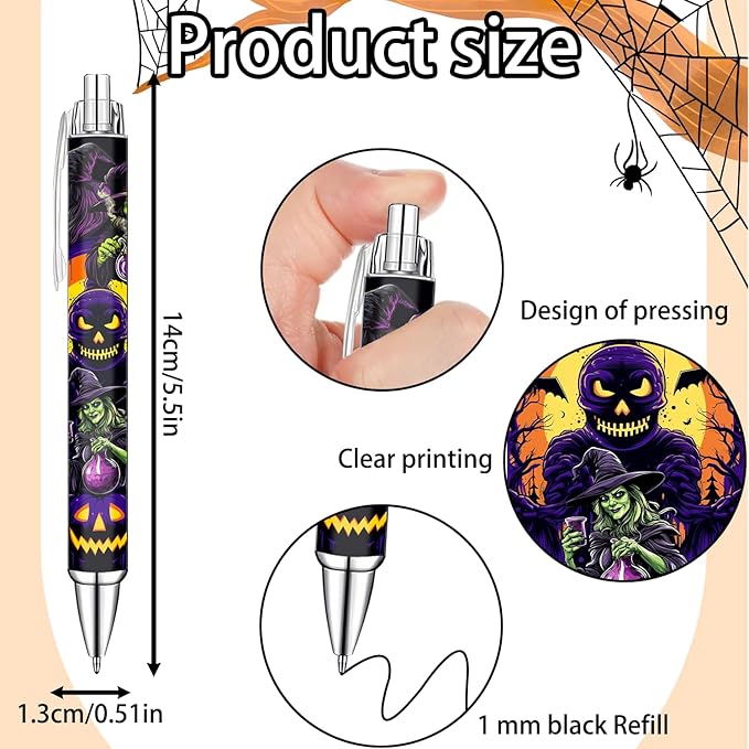 Idealmuzik Funny Ballpoint Pens for Adult, Stationery Lovers – Smooth Writing Pens for Journaling – Haunted Holiday Design, 8 Pack