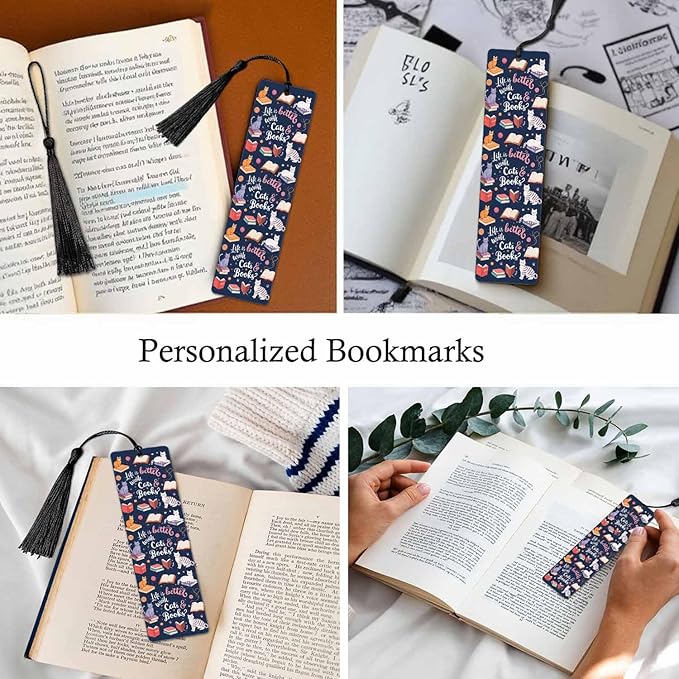 Cat Bookmarks 5 Pcs Cute Funny Animal Book Life Wooden Bookmark with Tassels for Reading Book Lovers Gift Office School Readers Teacher