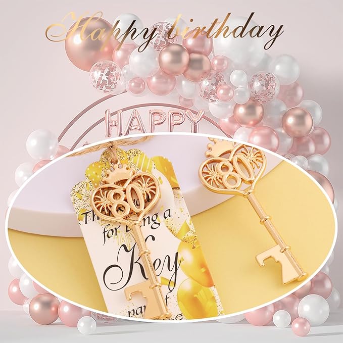 24 Sets 80 Birthday Party Favors Key Bottle Opener, 80th Beer Opener Keychain Favors for Guest with Organza Bags and Tags,Beer Keychain Bottle Openers for Birthday Party Decoration Supplies (gold-80)