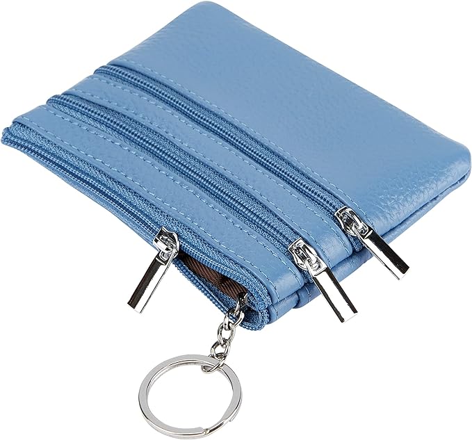 Women's Genuine Leather Coin Purse Mini Pouch Change Wallet with Keychain