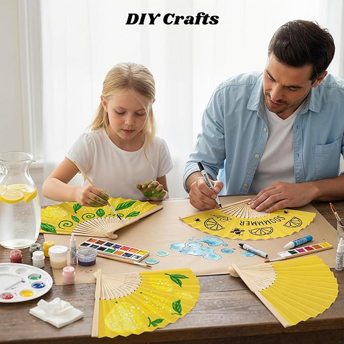 JOHOUSE 12 Pcs Paper Folding Hand Fans, 8.3 Inch Lemon Yellow Paper Fans Handheld Portable Decorative Accessories for Wedding, Lemon Party Decorations, Bridal Shower DIY Crafts