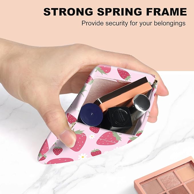 2Pcs PU Leather Small Squeeze Coin Purse Pouch Mini coin Bag Unique And Cute Wallet Cosmetic Bags Change Bag For Women Girls Men （Pink Strawberry