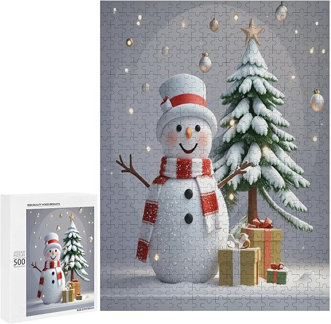 Wooden Puzzles for Adults 500 Pieces, Christmas Winter Snowman, Each Piece is Unique and Perfectly Put Together, are Special Home Decorations, Fun Puzzles, Party Games, Family Toys