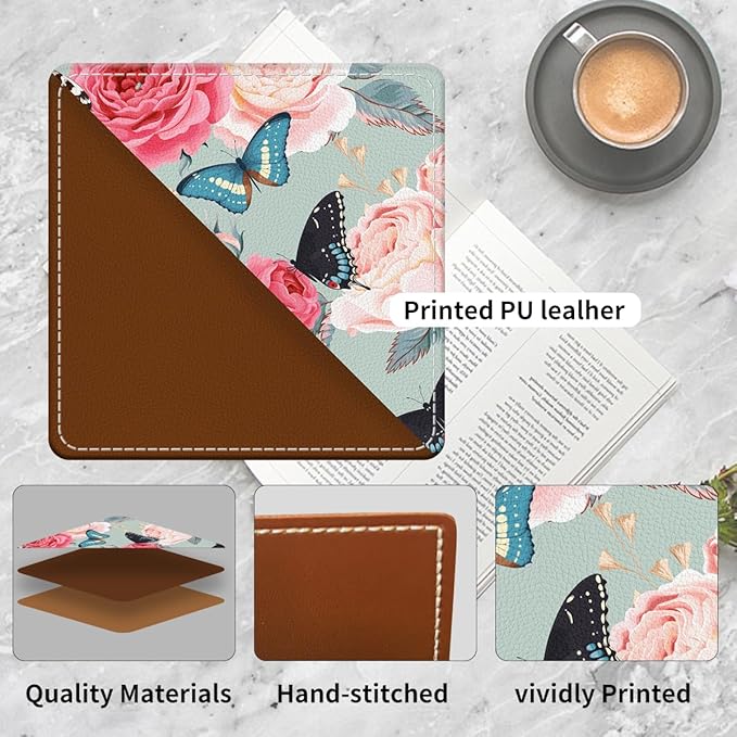 Cute Leather Bookmarks, Fun Triangle Making Corner Bookmark, Book Accessories for Reading Book Lovers, Unbreakable Page Markers for Women Men Cute Flower and Butterfly