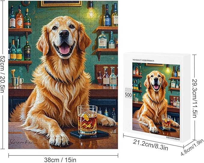 Funny Wooden Puzzle - Goldendoodle Cheers Celebrated Puzzle for Adult 500 Piece，Wooden Jigsaw Puzzles Art Leisure Game Fun Suitable Family Friends Educational Learning Games Gift